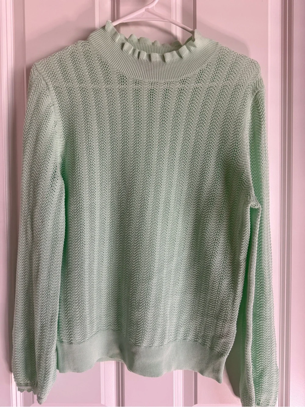 J. Crew Mint Green Ruffle-Trim Turtleneck Sweater